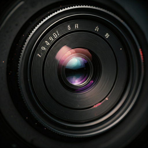Extreme close-up of a vintage film camera lens.